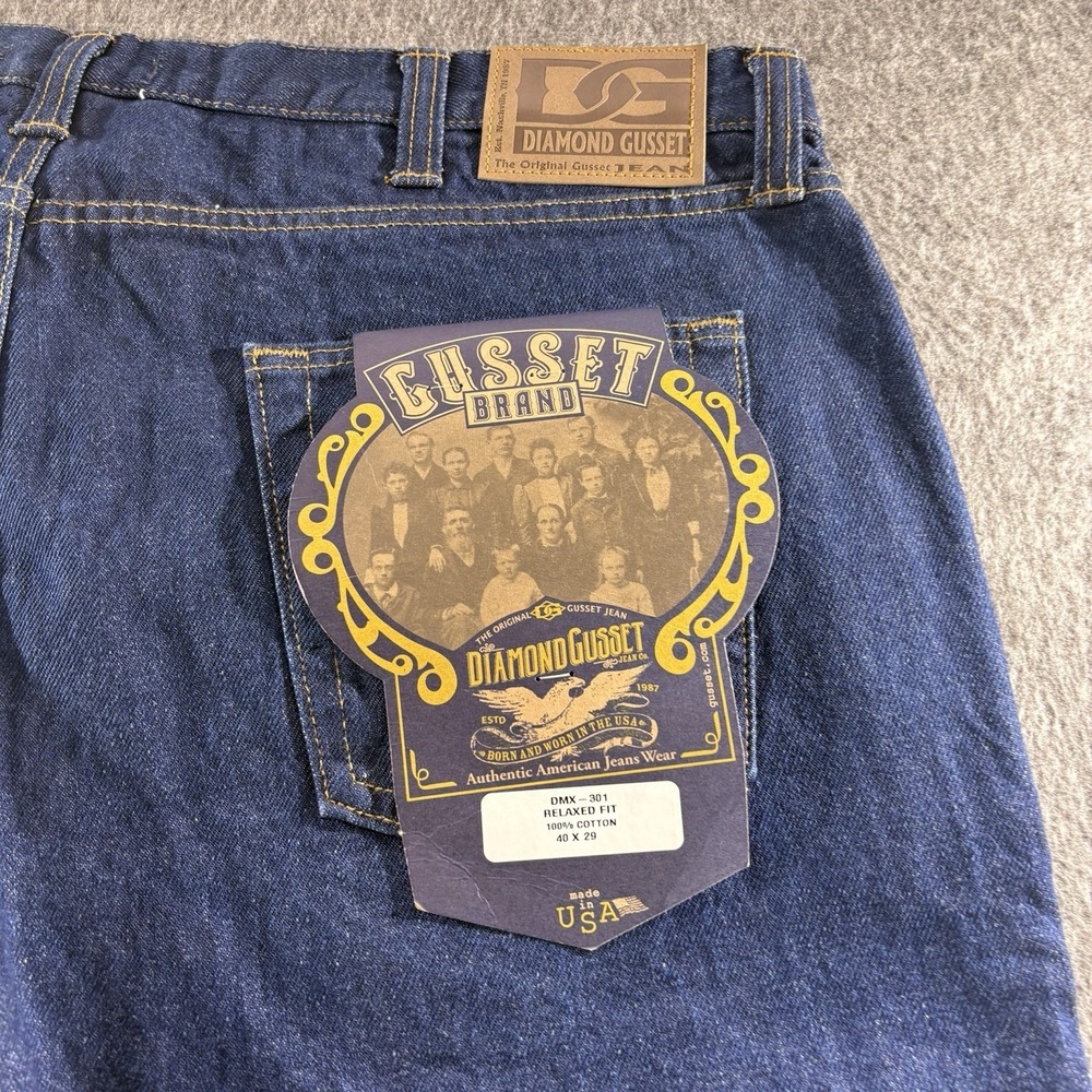 Diamond Gusset Industrial Blue Relaxed Fit Jeans Size 40x29 Made in USA